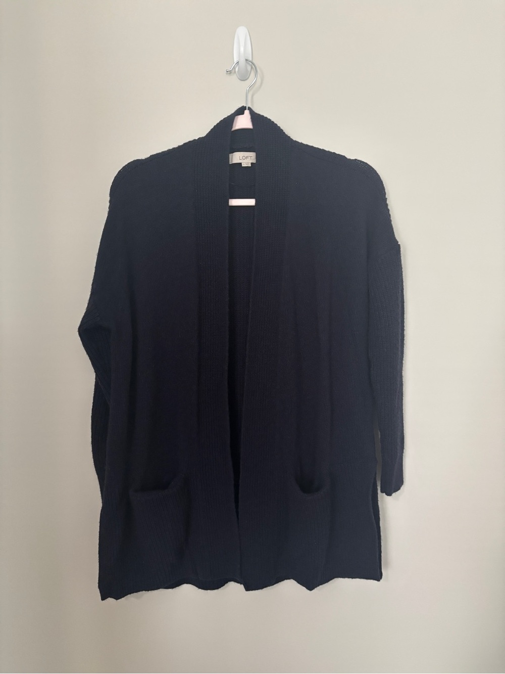 LOFT Navy Open-Front Women’s Cardigan Sweater Size M - PTP 22” Length 31”